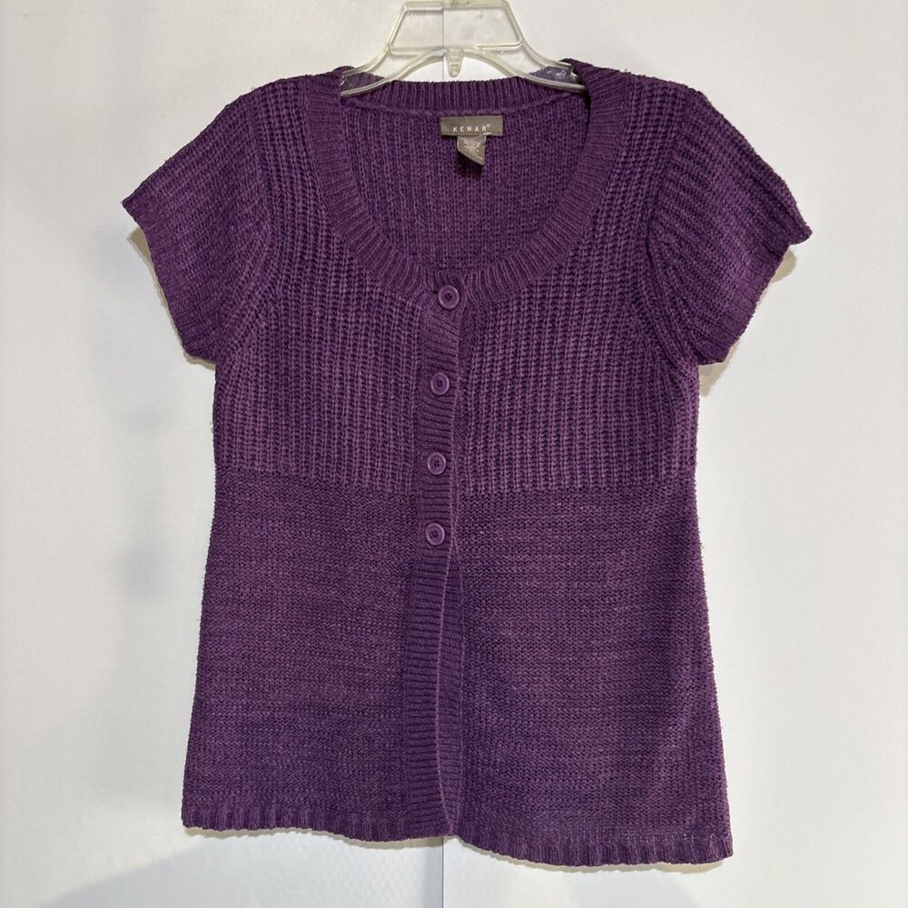 Kenar Women 4 Button M Cardigan Sweater S/S Purple crew Preowned Chest 35" Work